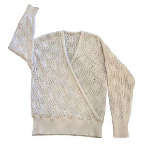 Lovestitch Womens Small Cream Cable Knit Wrap Sweater 45% Acrylic & 55% Cotton